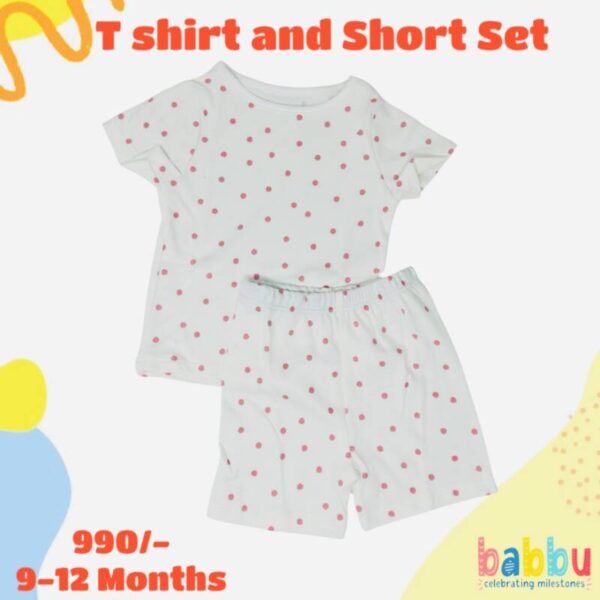 Short & T Shirt 9-12 Months - Pink Polka Dots