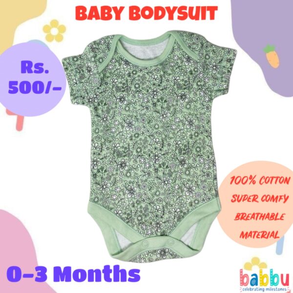 Bodysuits 0-3 Months - Green with Flowers