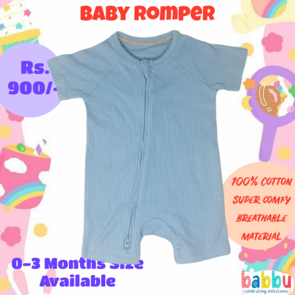 Rompers 0-3 Months - Zipper Light Blue Textured