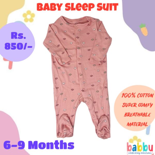 Sleep suits 6-9 Months - Salmon Pink Clouds