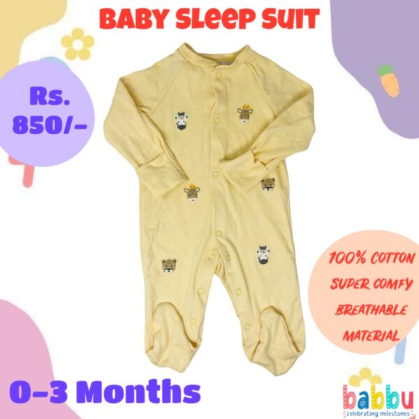Sleep suits 0-3 Months - Yellow with Animal Faces