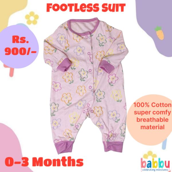 Footless Suit 0-3 Months - Pink with Flowers
