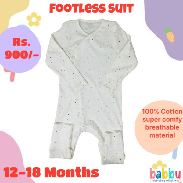 Footless Suit 12-18 Months - White with Small Dots