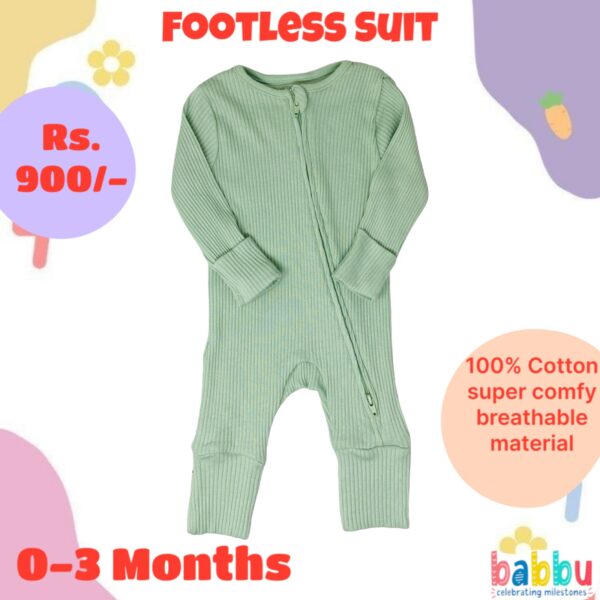 Footless Suit 0-3 Months - Light Green with Zipper