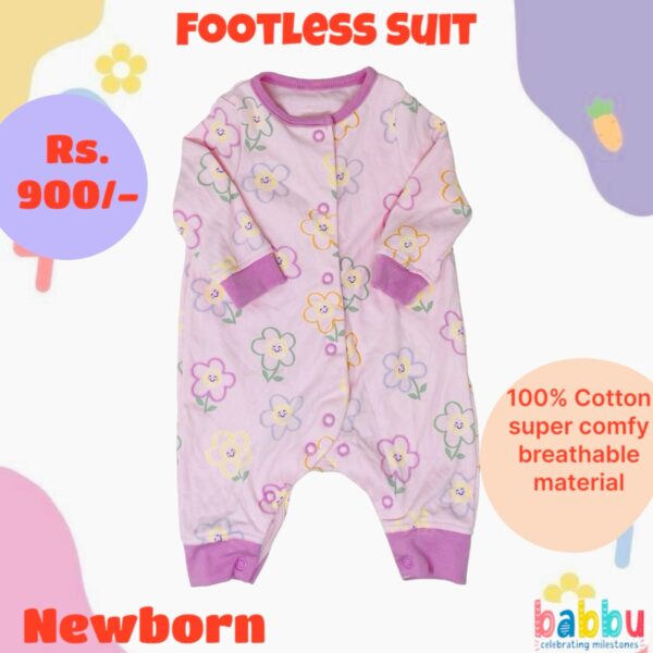 Footless Suit Newborn - Pink with Flowers
