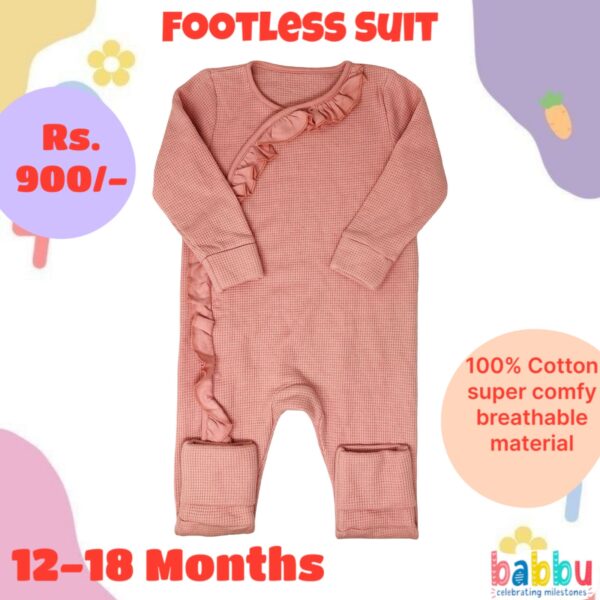 Footless Suit 12-18 Months - Pink with Frill