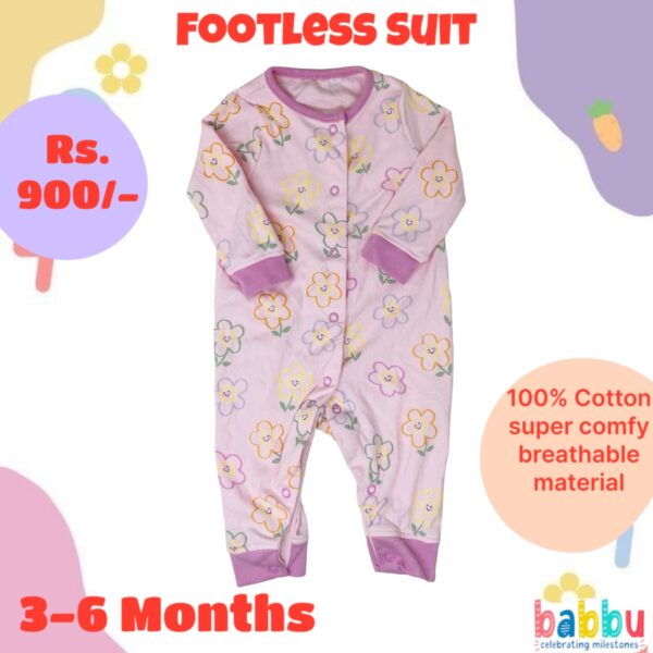 Footless Suit 3-6 Months - Pink with Flowers