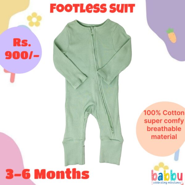 Footless Suit 3-6 Months - Light Green with Zipper