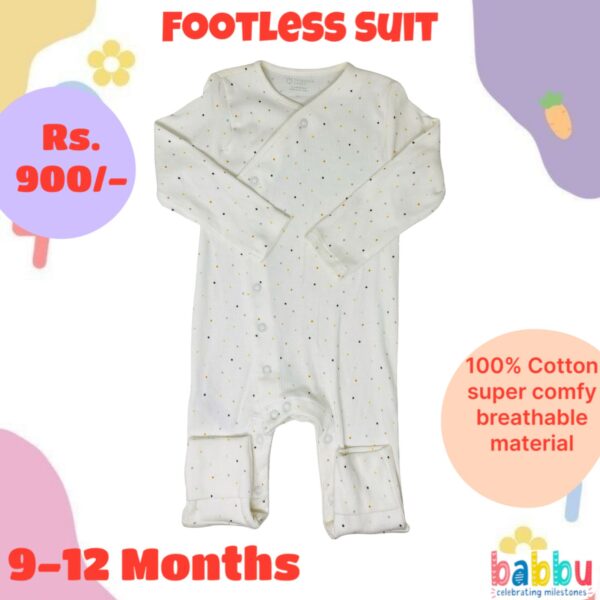 Footless Suit 9-12 Months - White with Small Dots