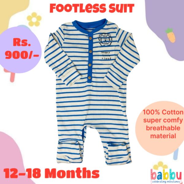 Footless Suit 12-18 Months - Blue and White Stripes