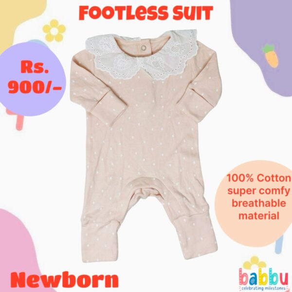 Footless Suit Newborn - Light Pink with White Polka Dots