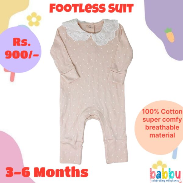Footless Suit 3-6 Months - Pink with Polka Dots