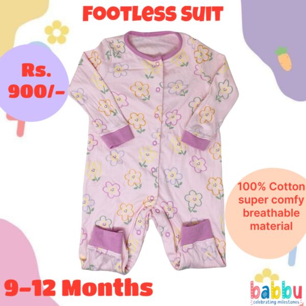 Footless Suit 9-12 Months - Pink with Flowers