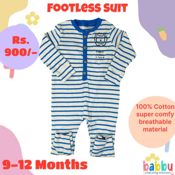 Footless Suit 9-12 Months - White and Blue Stripes