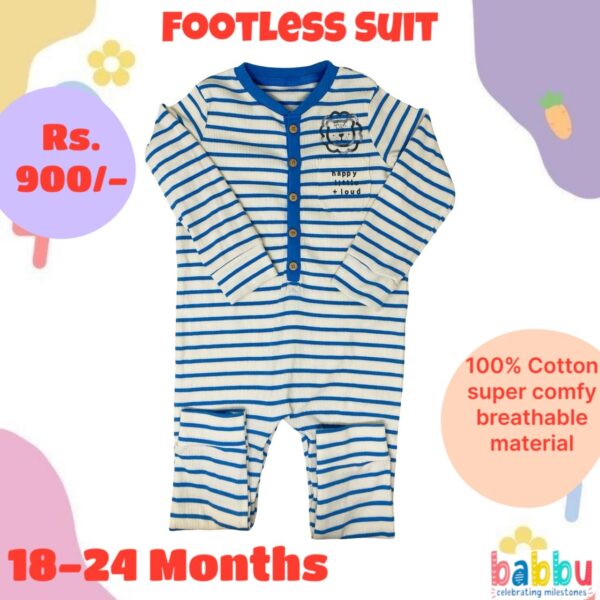 Footless Suit 18-24 Months - Blue and White Stripes