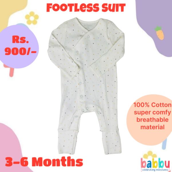 Footless Suit 3-6 Months - White with Small Dots
