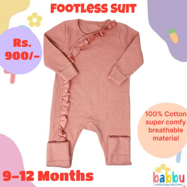 Footless Suit 9-12 Months - Pink with Frill