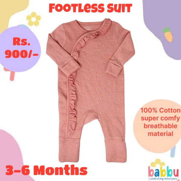 Footless Suit 3-6 Months - Pink with Frill